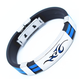 Sports Silicone  Stainless Steel Wristband Bracelets 