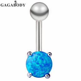 Surgical Steel Opal Stone Round Belly Button Ring 