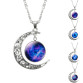  Glass Galaxy Silver Chain Moon Necklace