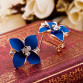 Elegant Noble blue flower gold plated rhinestone earrings 