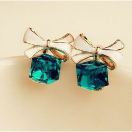 Chic Shimmer Plated Gold Bow Cubic Crystal Earrings