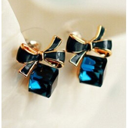 Chic Shimmer Plated Gold Bow Cubic Crystal Earrings