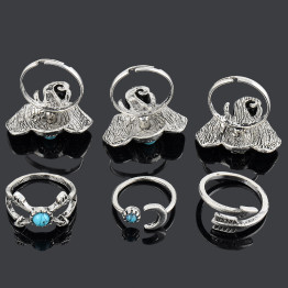 Bohemian Vintage Silver Blue Stone Elephant Rings 
