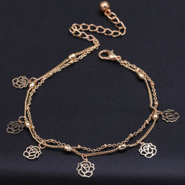 Double Row Rose Flower Chain Anklet