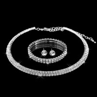  Rhinestone Crystal Choker Necklace Earrings and Bracelet Set