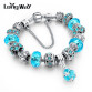 LongWay European Style Authentic Tibetan Silver Blue Crystal Charm Bracelets for Women Original DIY Beads Jewelry Gift SBR15029232482901472
