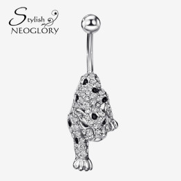 Stylish Leopard Animal Rhinestone Piercing Belly Button Ring