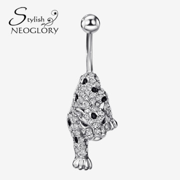 Neoglory Stylish Leopard Animal Rhinestone Piercing Belly Button Rings Navel for Women Fashion Body Beach Jewelry 2016 New Brand