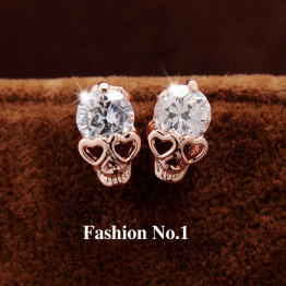 Fashion 18 K Gold Plated Skull Stud Earrings