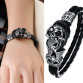 Stainless Steel Skull Black Genuine Leather Bracelet