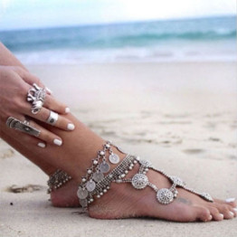  Silver Bohemian Boho Turkish Coin Anklet 